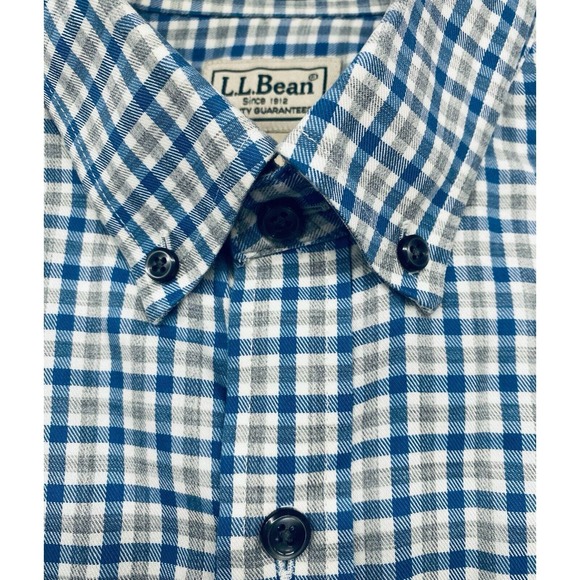 L.L. Bean Men's M Button Shirt Long Sleeve Plaid Green Blue Classic Plaid Cotton - Picture 6 of 8
